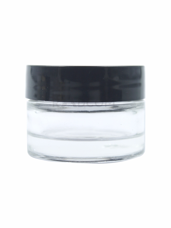 15Gm Glass Jar - Clear-With Plastic Black Cap With Inner Lid